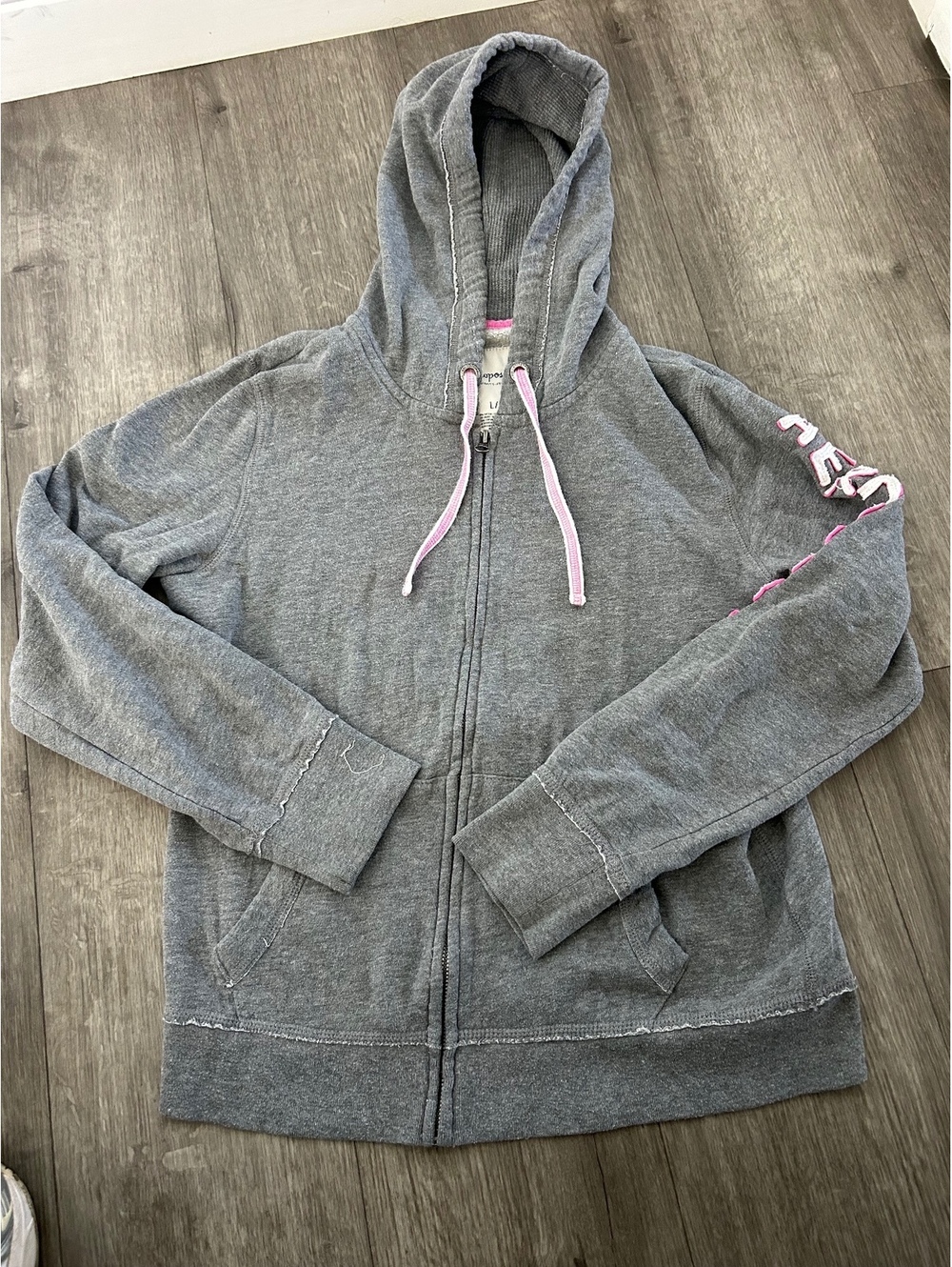Aero Y2K Gray Pink Embroidered Zip Up Hoodie